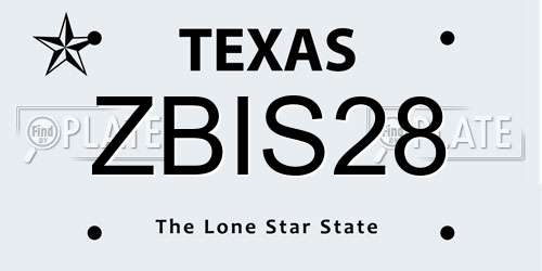 ZBIS28 Texas License Plate