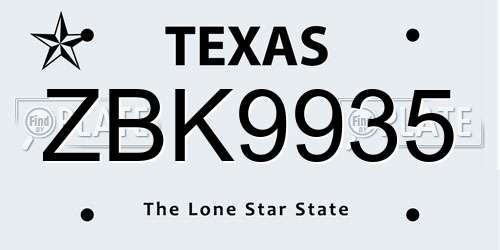ZBK9935 Texas License Plate