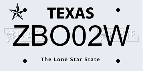 ZBO02W Texas License Plate