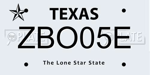 ZBO05E Texas License Plate