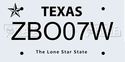 ZBO07W Texas License Plate