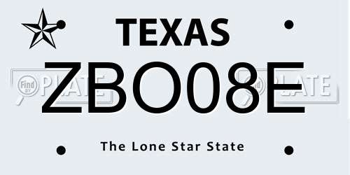 ZBO08E Texas License Plate
