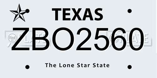ZBO2560 Texas License Plate
