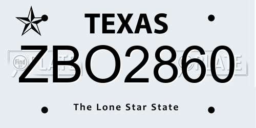 ZBO2860 Texas License Plate