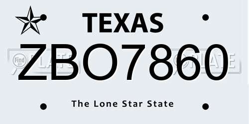 ZBO7860 Texas License Plate