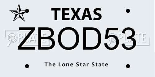 ZBOD53 Texas License Plate