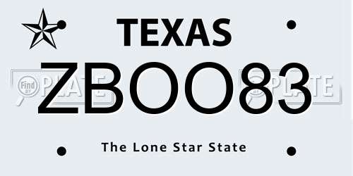 ZBOO83 Texas License Plate