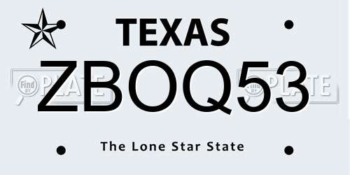ZBOQ53 Texas License Plate