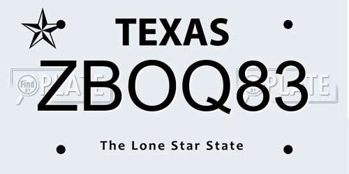 ZBOQ83 Texas License Plate