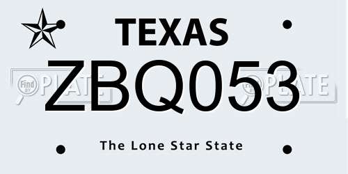ZBQ053 Texas License Plate