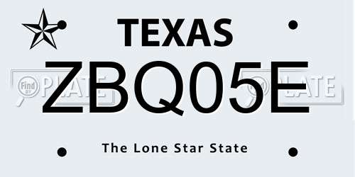 ZBQ05E Texas License Plate