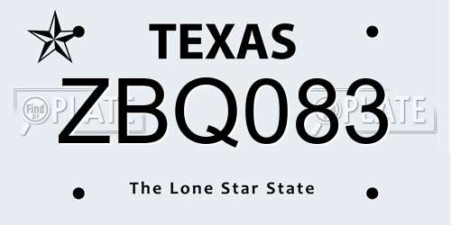 ZBQ083 Texas License Plate