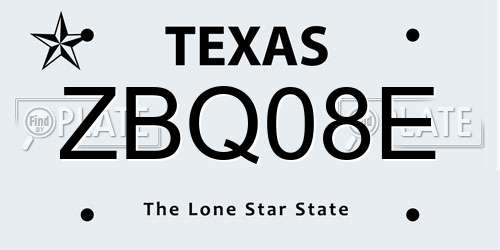 ZBQ08E Texas License Plate