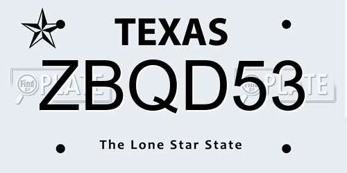 ZBQD53 Texas License Plate