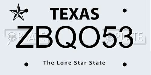 ZBQO53 Texas License Plate