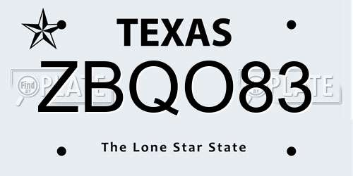 ZBQO83 Texas License Plate