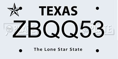 ZBQQ53 Texas License Plate