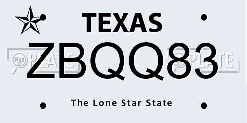 ZBQQ83 Texas License Plate