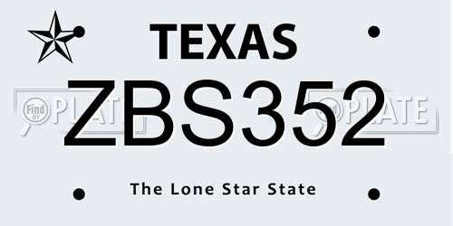 ZBS352 Texas License Plate