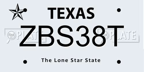 ZBS38T Texas License Plate