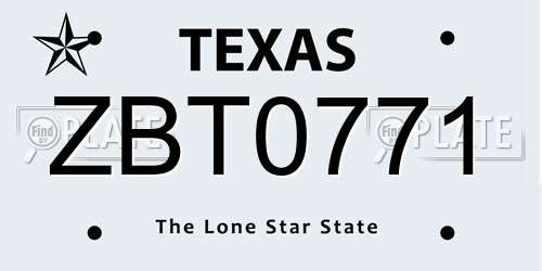 ZBT0771 Texas License Plate