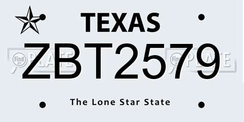 ZBT2579 Texas License Plate