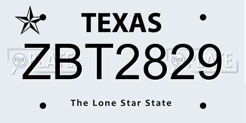 ZBT2829 Texas License Plate