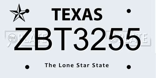ZBT3255 Texas License Plate