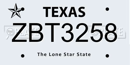 ZBT3258 Texas License Plate