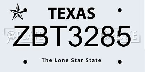 ZBT3285 Texas License Plate