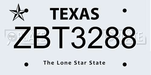 ZBT3288 Texas License Plate
