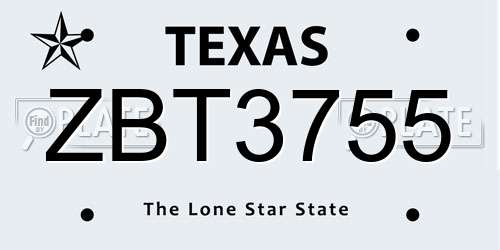 ZBT3755 Texas License Plate