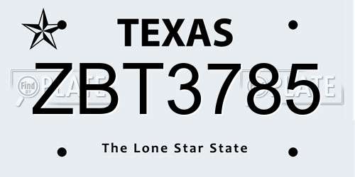ZBT3785 Texas License Plate