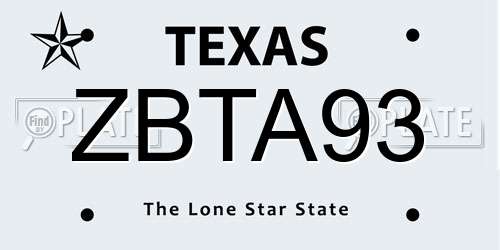 ZBTA93 Texas License Plate