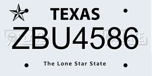 ZBU4586 Texas License Plate