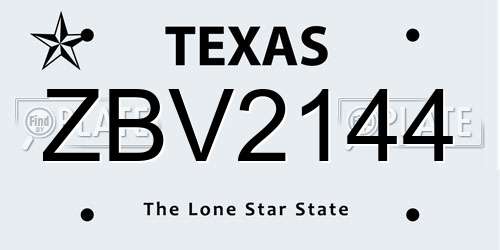 ZBV2144 Texas License Plate