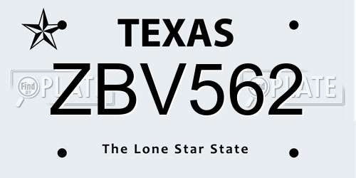 ZBV562 Texas License Plate