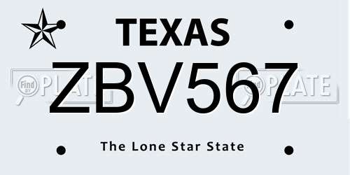 ZBV567 Texas License Plate