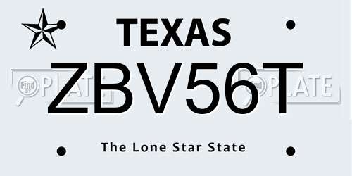 ZBV56T Texas License Plate