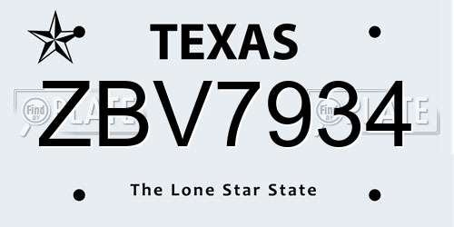 ZBV7934 Texas License Plate
