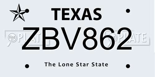 ZBV862 Texas License Plate