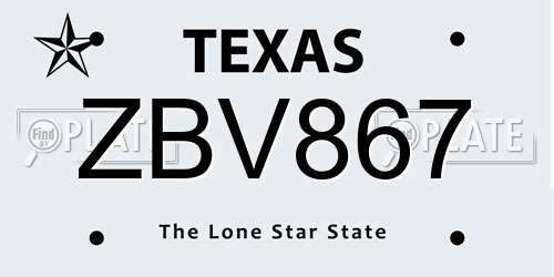 ZBV867 Texas License Plate