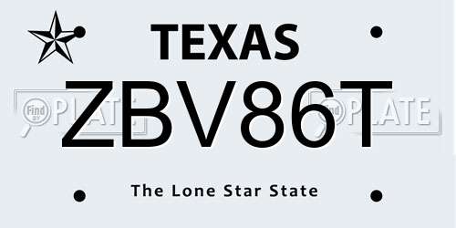 ZBV86T Texas License Plate