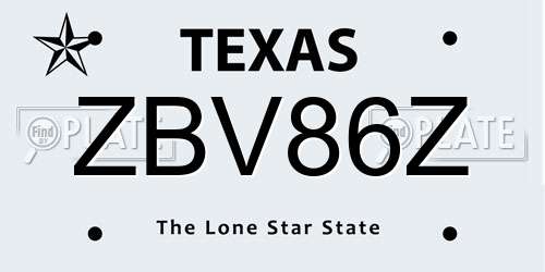 ZBV86Z Texas License Plate