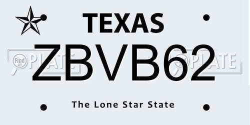 ZBVB62 Texas License Plate