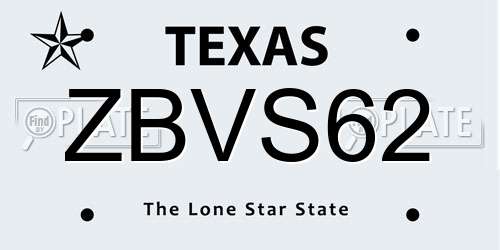 ZBVS62 Texas License Plate