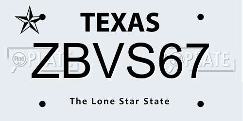 ZBVS67 Texas License Plate