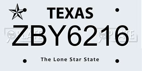 ZBY6216 Texas License Plate