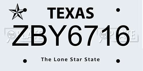 ZBY6716 Texas License Plate