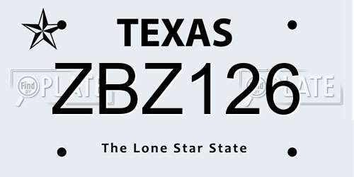 ZBZ126 Texas License Plate